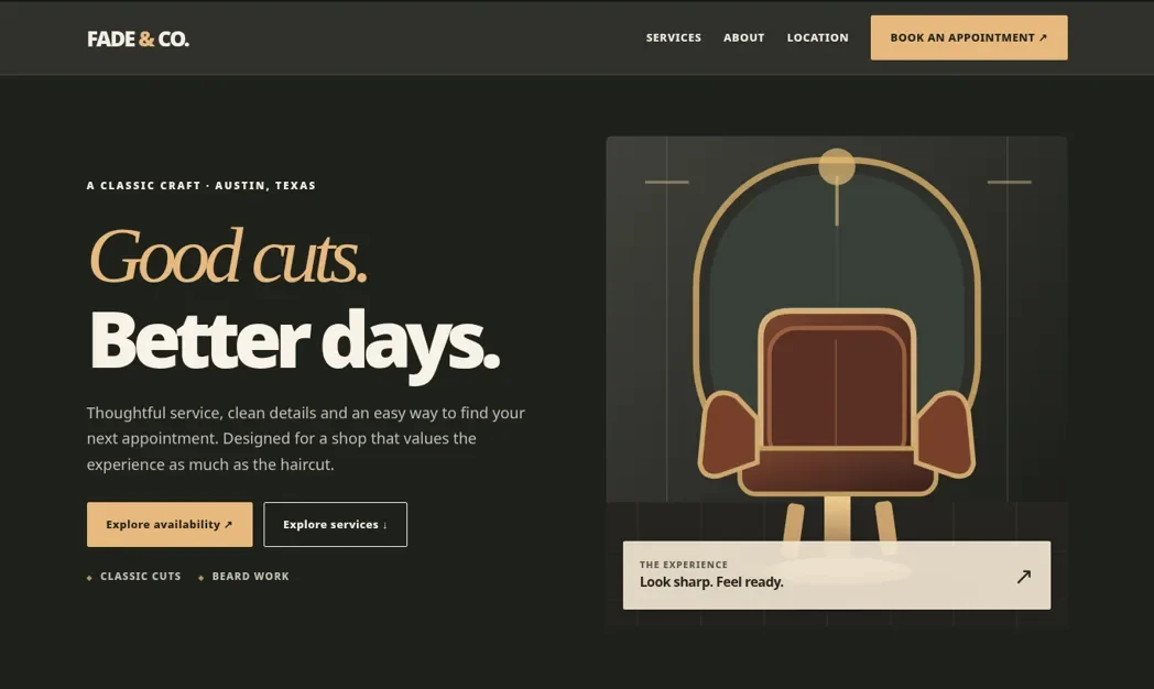 Illustrated barbershop concept for Fade and Co.