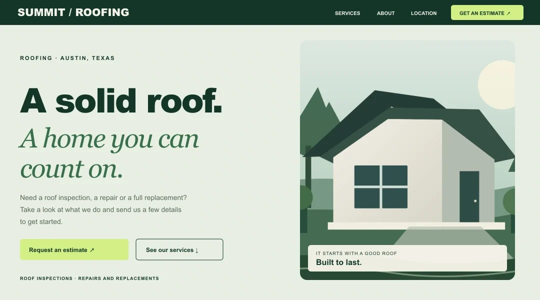 Updated Summit Roofing website preview: A solid roof. A home you can count on.